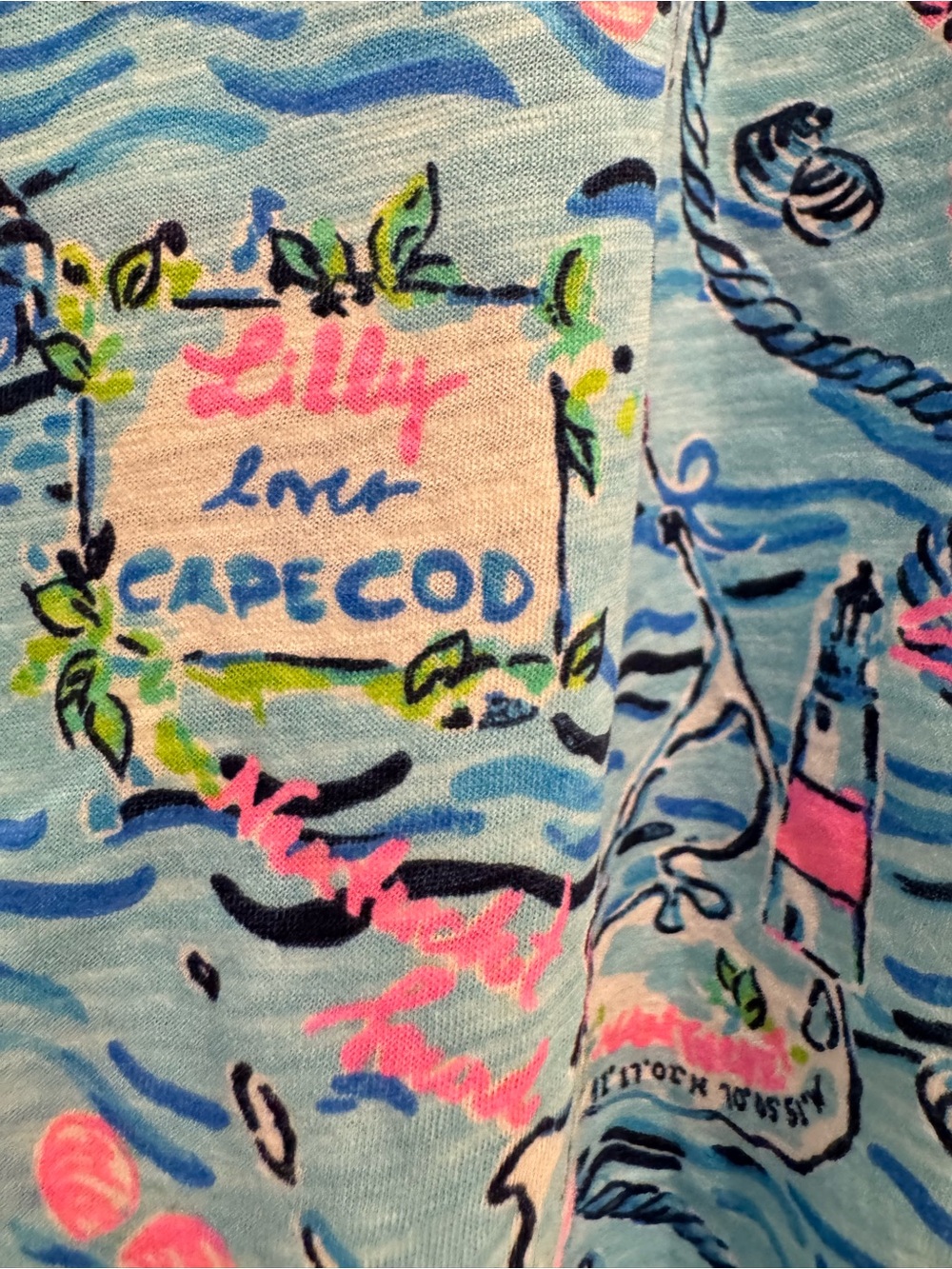 NWT Lilly Pulitzer Sz M Etta V-Neck Tee Bali Blue Lilly Loves Cape Cod - Picture 7 of 11